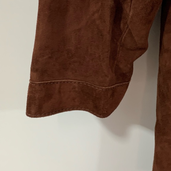 Joan & David Couture Cognac Suede Leather Button Front Collarless Shirt NWT L - Picture 3 of 13